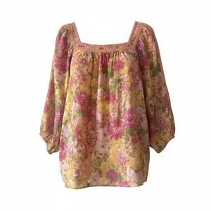 LC Lauren Conrad Women's Plus Size 3X Floral Boho Blouse Pink Multicolor